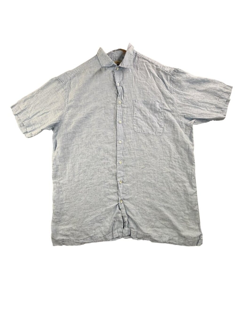 Peter Millar Shirt Mens 2XL Blue Solid Linen Short Sleeve Button Up Pocket